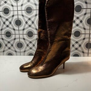 ZARA Metallic Gold Knee-High Boots – Size 40 (US 9) – Never Worn